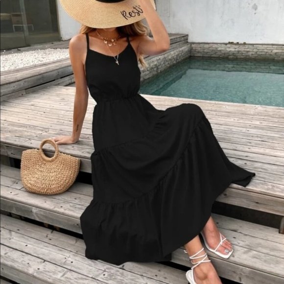 Dresses & Skirts - black Contemporary crisscross back swing cami dres